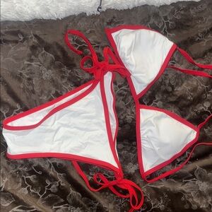 Red and White Bikini Set